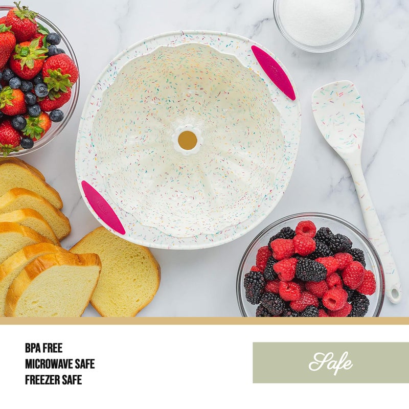 Trudeau 5118558 Structure Fluted Cake Pan Silicone Bakeware, Medium, Confetti White - Image 5